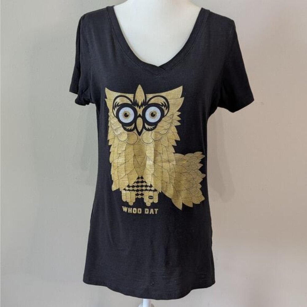 Storyville NOLA “Whoo Dat” Owl Tee Size Large Black V-Neck Saints Football